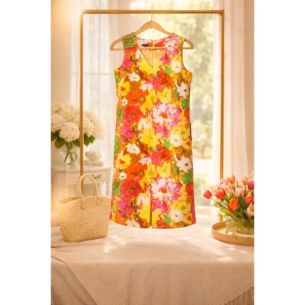 Talbots Floral Cotton Shift Dress Sz 12 Bright Summer Sleeveless Pockets Resort